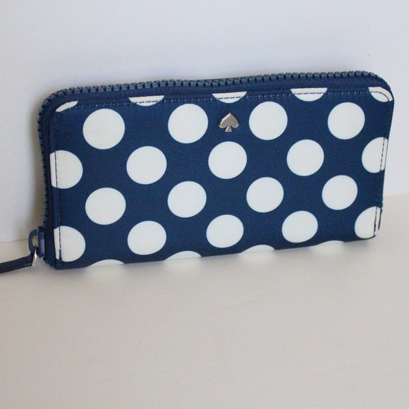 NWT Kate Spade Blue w/ White polka dot continental wallet - Picture 6 of 7